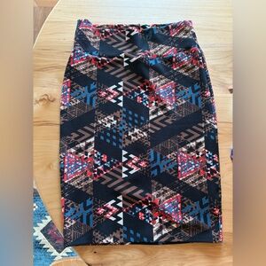 LuLaRoe Cassie Pencil Skirt - Black, Red, Blue Geometric